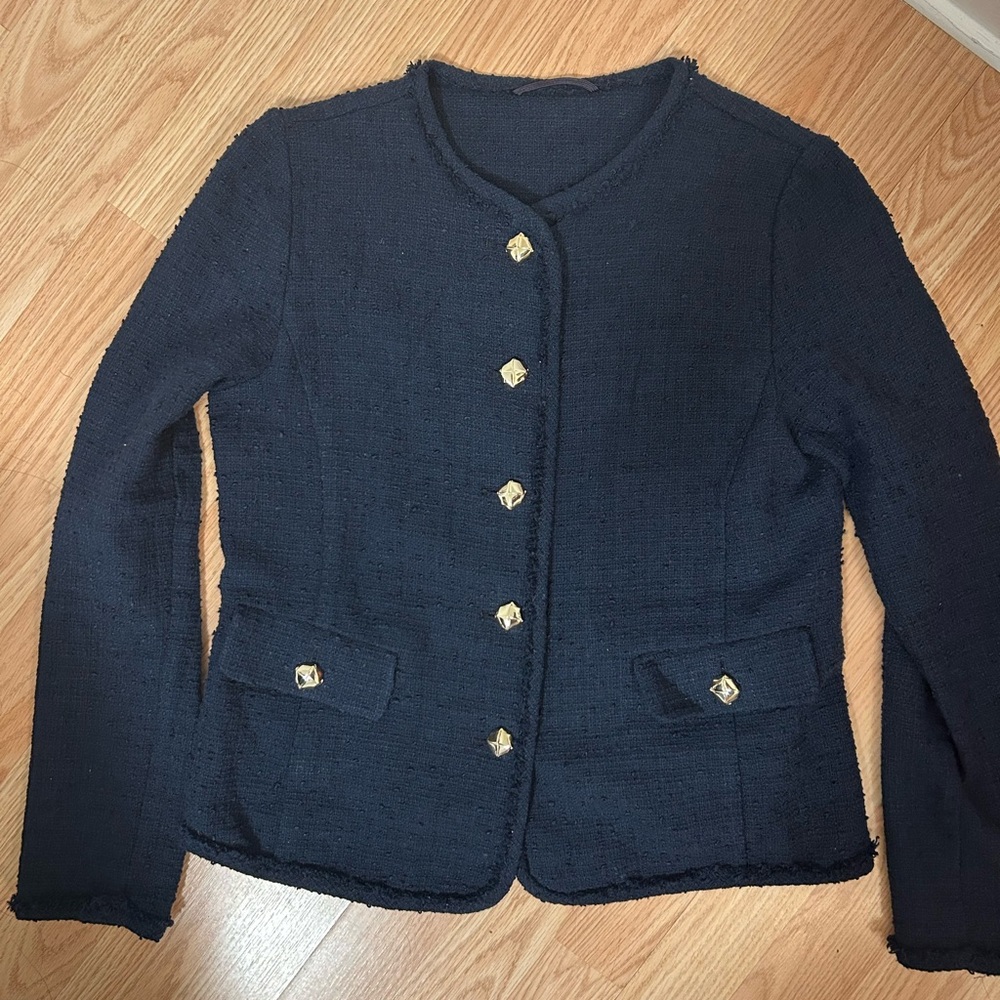 Buttoned tweed jacket/ blazer in navy blue size US8 Women